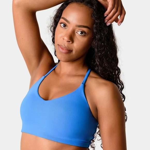 Kamo Fitness Iris Strappy Back Crop Sports Bra / Small / Glass Blue - Picture 2 of 5